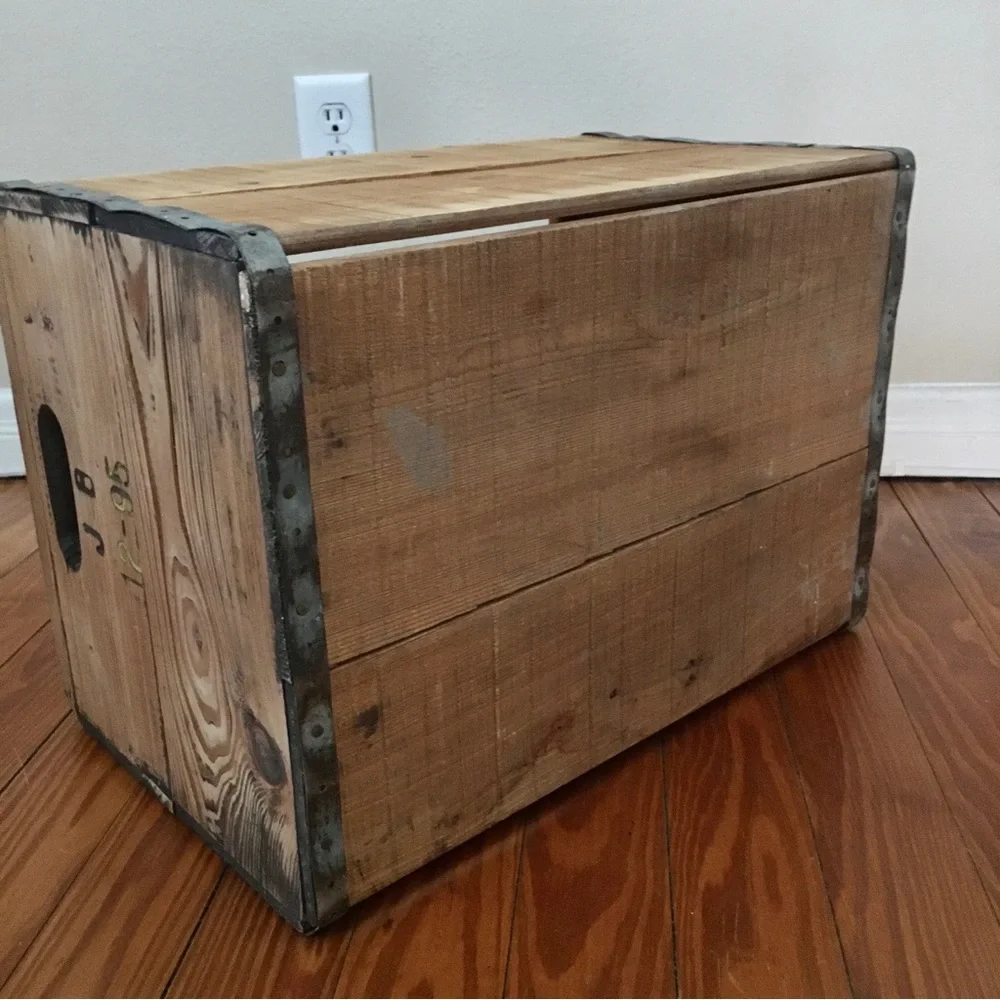 Vintage 40s Heavy Duty Solid Wood Steel Banded Crate 
